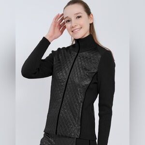 Dialogue Black Quilted Jacket with Ribbed Details